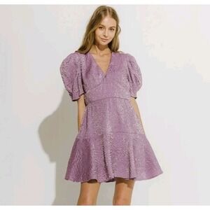 Endless Rose Textured Mini Dress Womens Large‎ NEW Fairy Coquette Milkmaid Lilac